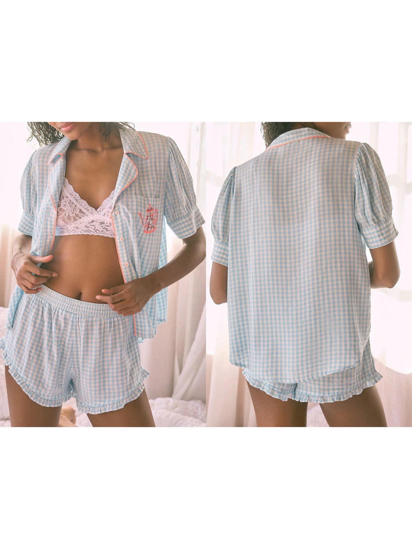 Hirigin Women Plaid Pajama Set Short Sleeve Shorts