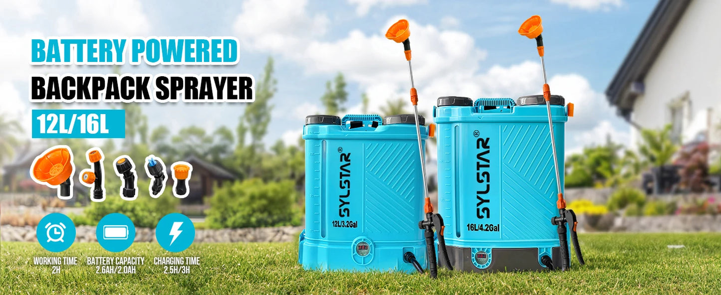 SYLSTAR 18V Battery Powered Backpack Sprayer With 5 Nozzles