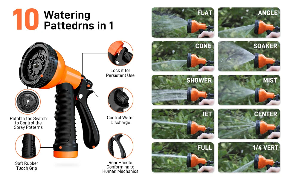 Stainless Steel Garden Hose With 10 Function Spray Nozzle