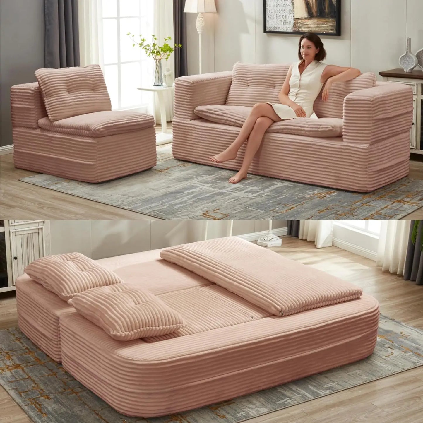 Corduroy Futon Sofa Bed L Shaped Sleeper With Chaise