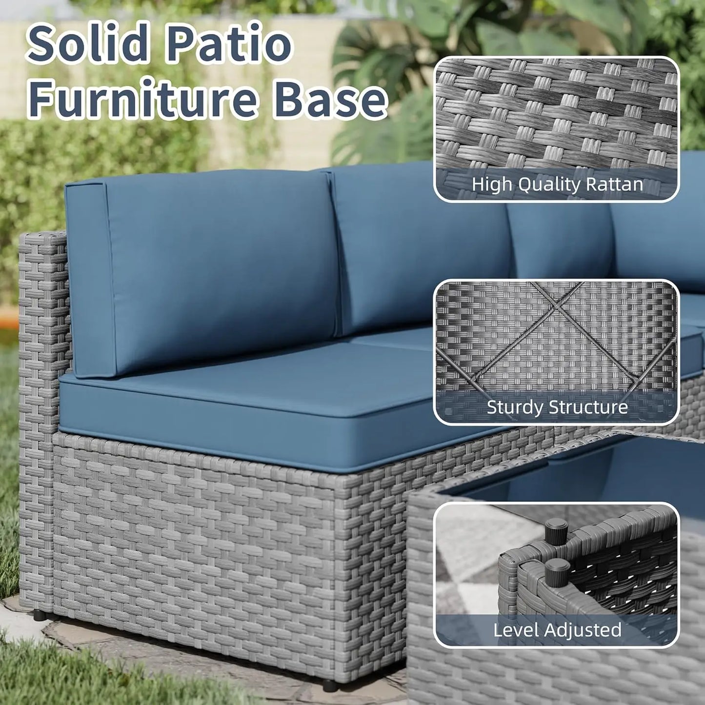 PE Rattan Sofa Set With Fire Pit Table And Cushions