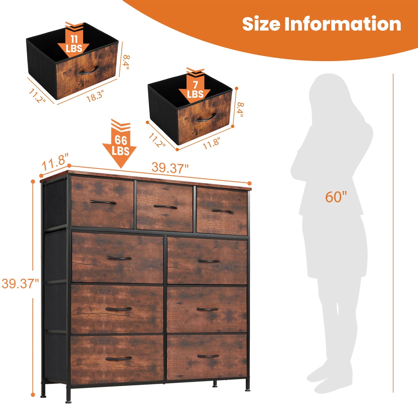 JHK Dresser With 9 Fabric Storage Drawers Wardrobe For Bedroom