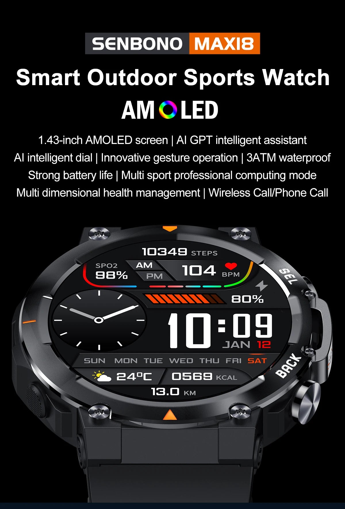 SENBONO MAX18 Smartwatch For Men With AMOLED Screen AIGPT