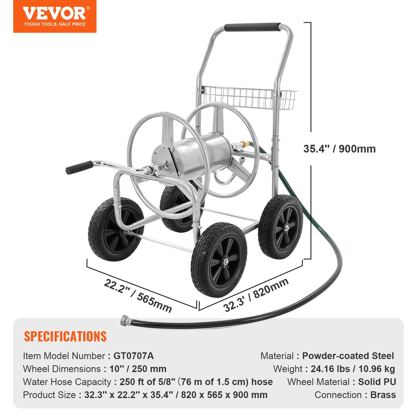 SucceBuy Hose Reel Cart Heavy Duty Garden With Basket