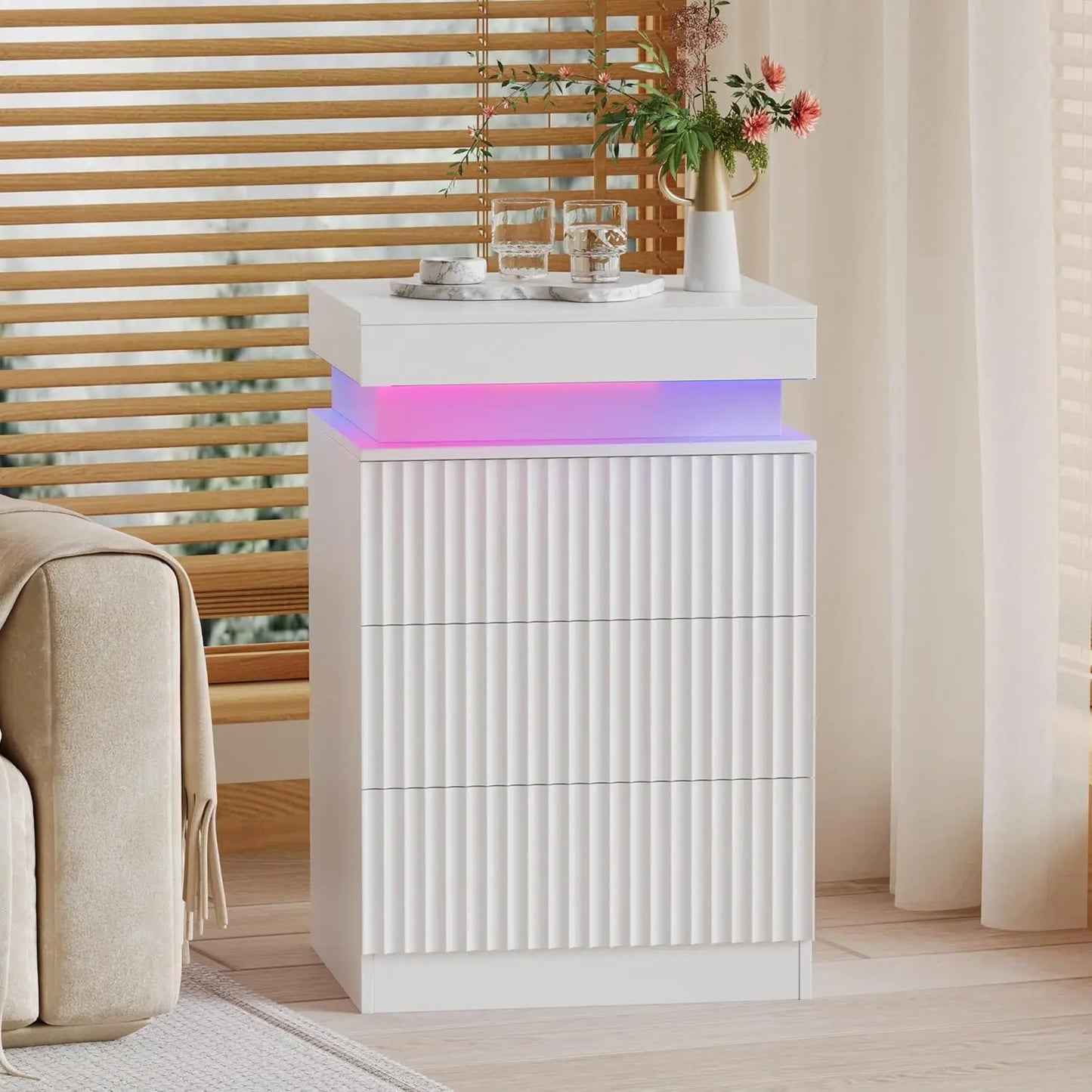 Nightstands Set of 2 LED Charging Station Mid Century Modern