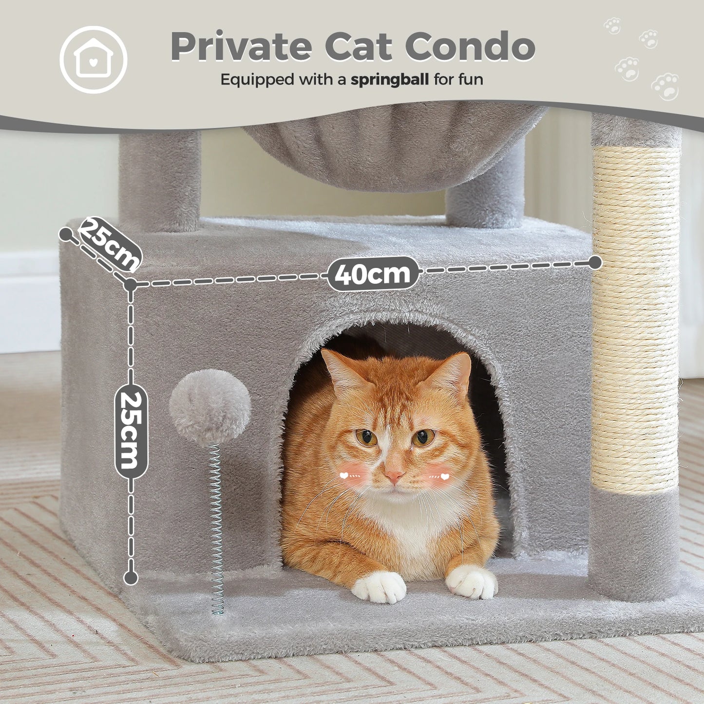 PEQULTI Cat Tree With Natural Sisal Scratching Post And Condo