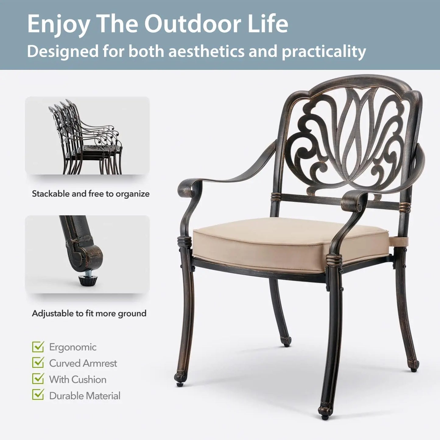 Cast Aluminum Patio Dining Set With Umbrella Hole