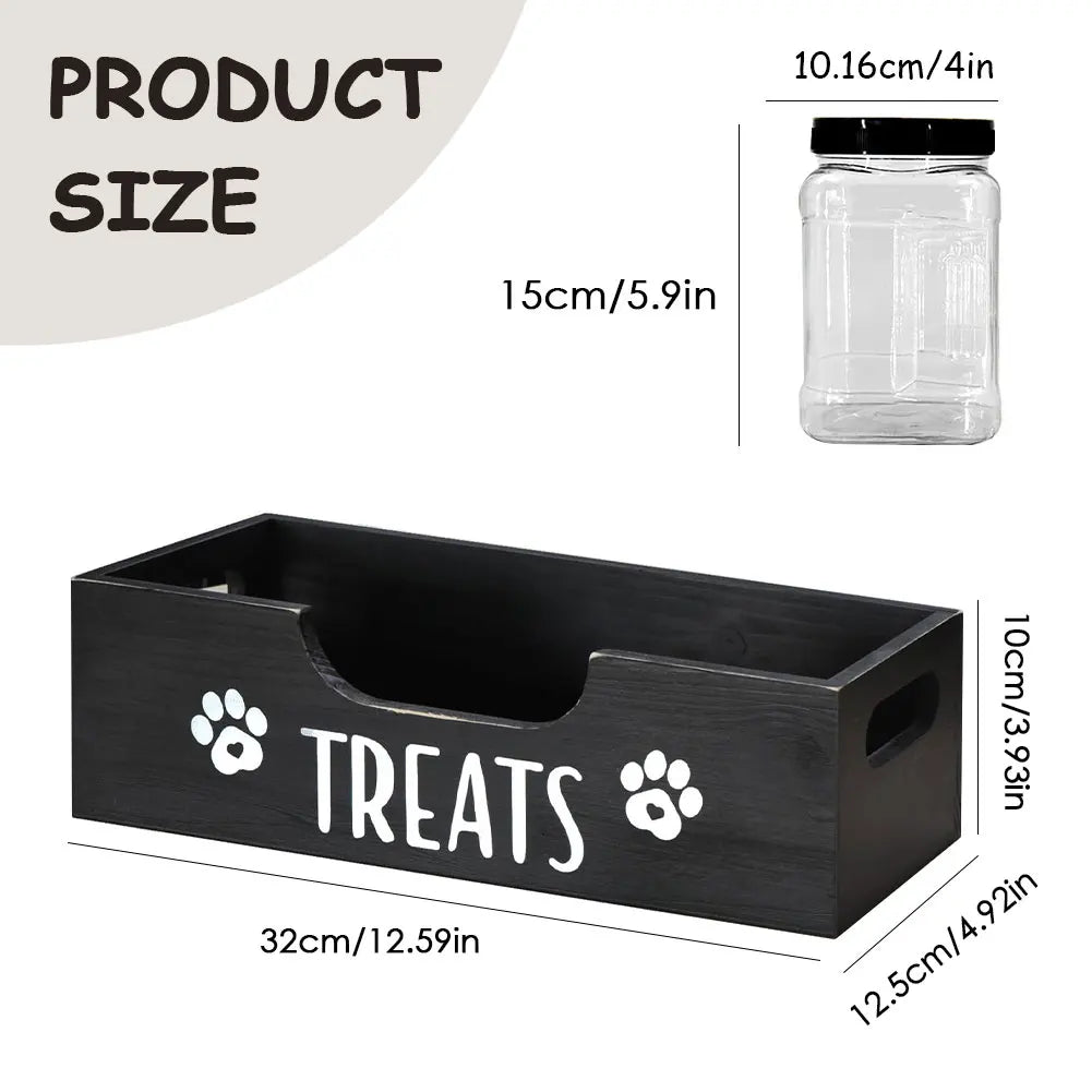 Wooden Dog Food Storage Holder With 3 Treat Jars Airtight
