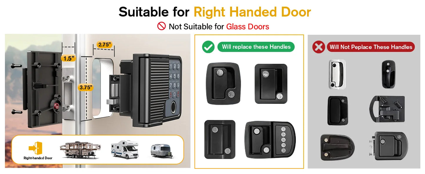 Smart RV Door Lock Keyless Entry Weatherproof Fingerprint Remote Keypad