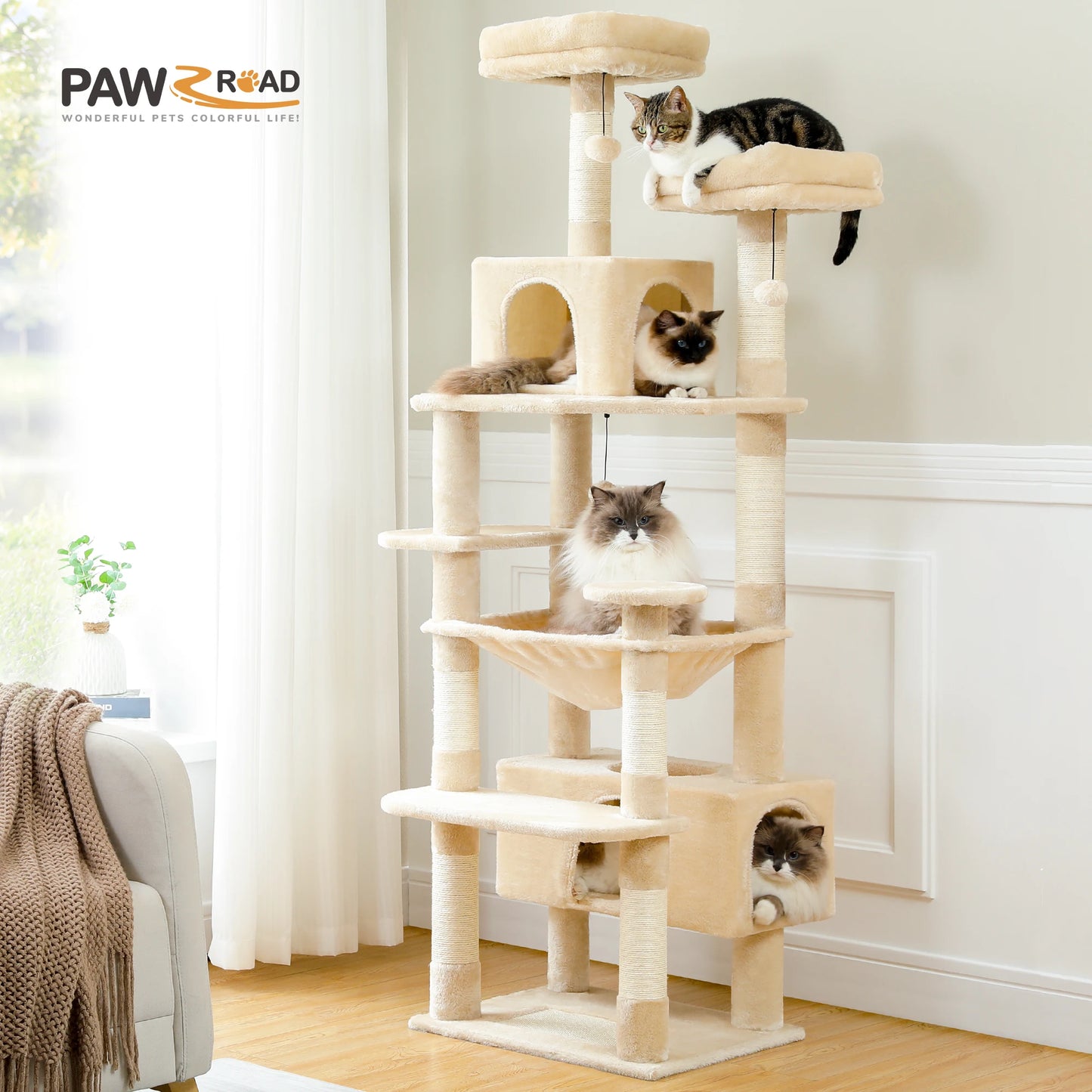 PAWZ Road Cat Tree Tower With Sisal Scratching Posts Hammock