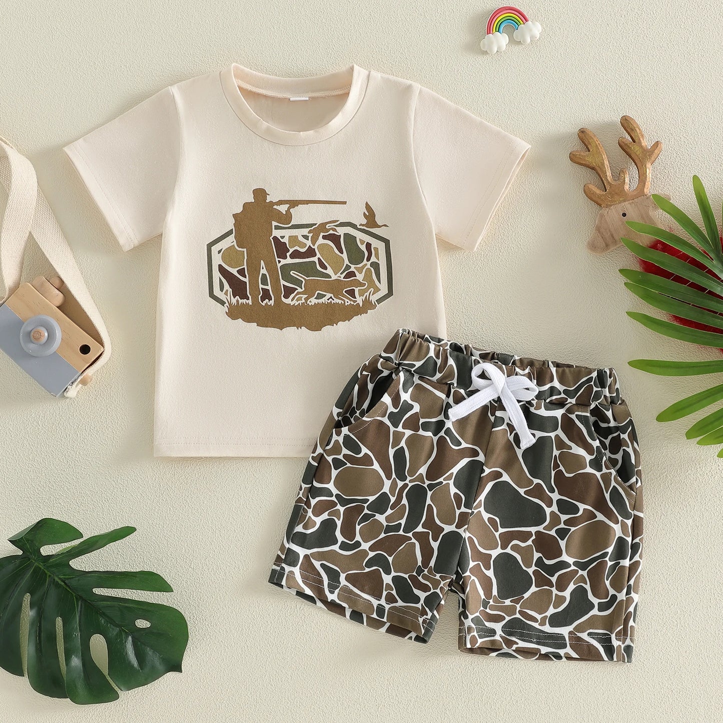 Baby Summer Outfit Set Short Sleeve Tee and Camo Shorts