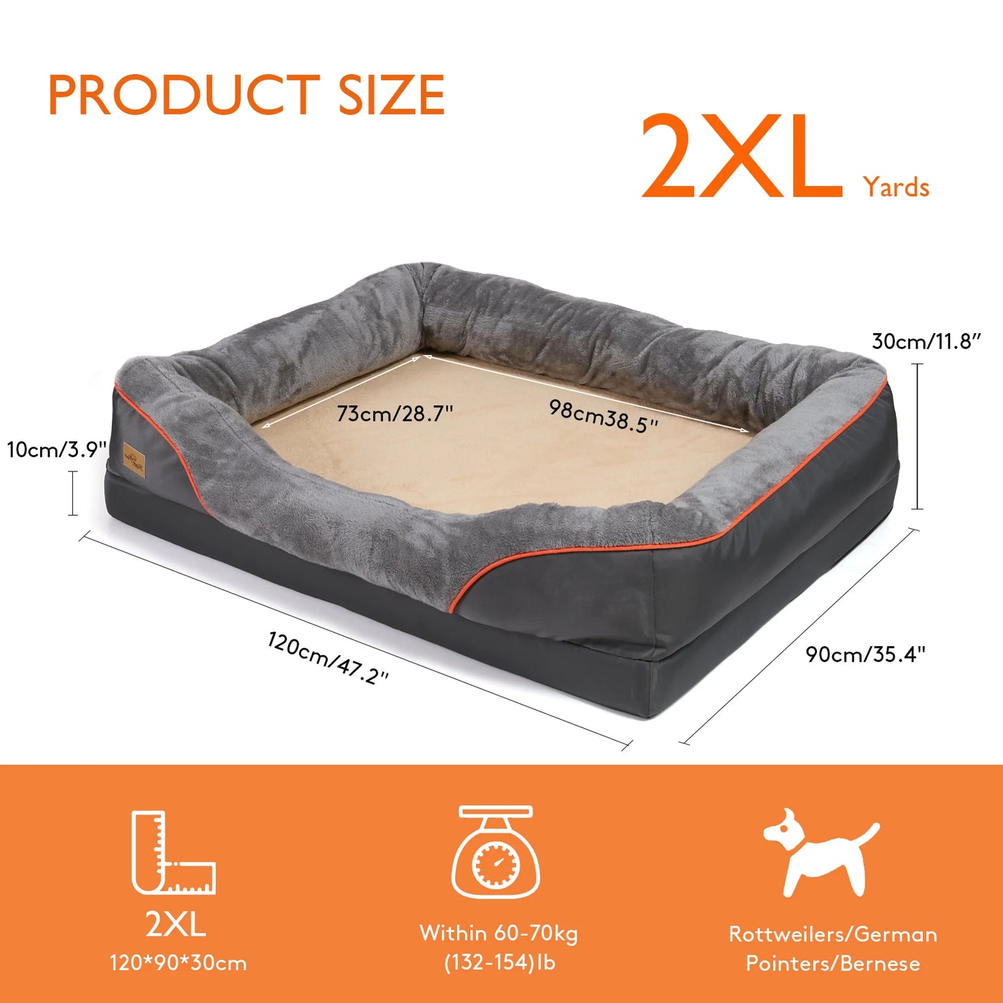BINGOPAW Large Dog Bed Anti Allergy Removable Washable Cover Waterproof