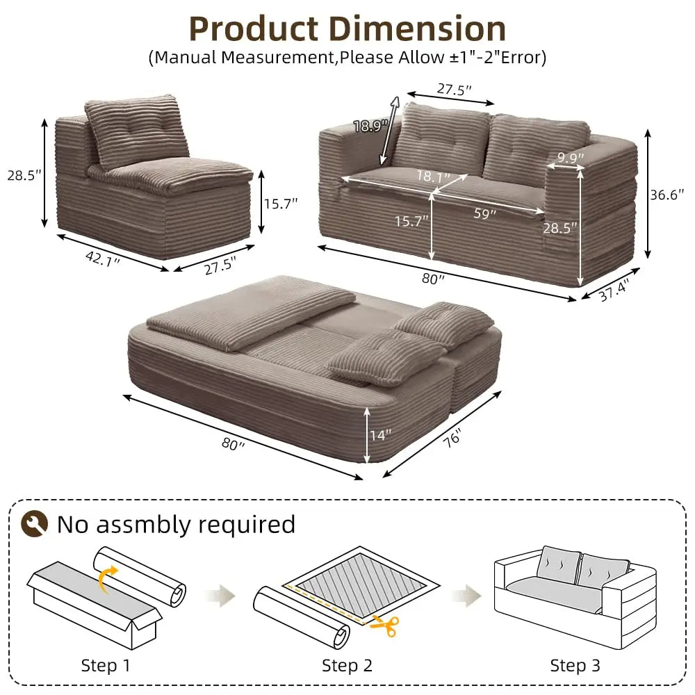Corduroy Futon Sofa Bed L Shaped Sleeper With Chaise