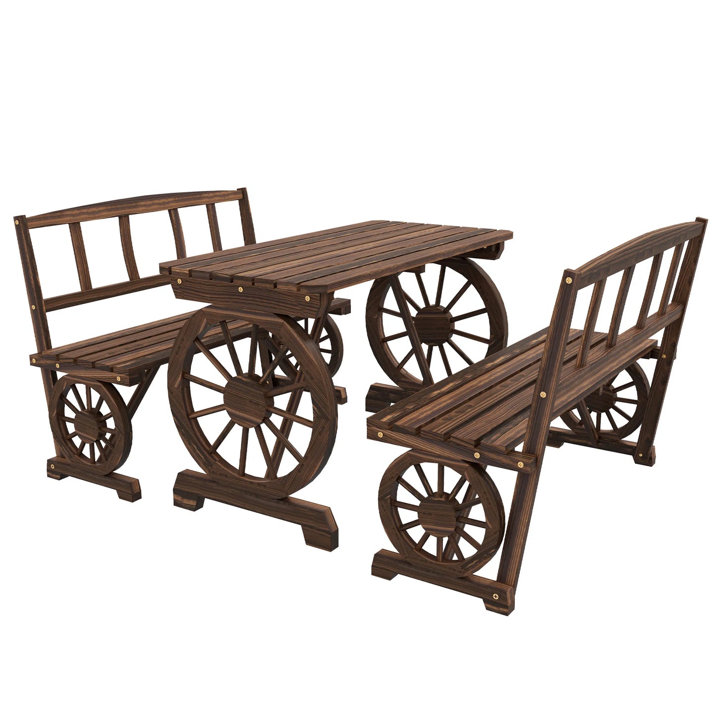 Outsunny Patio Dining Set For 4 With Wagon Wheel Design