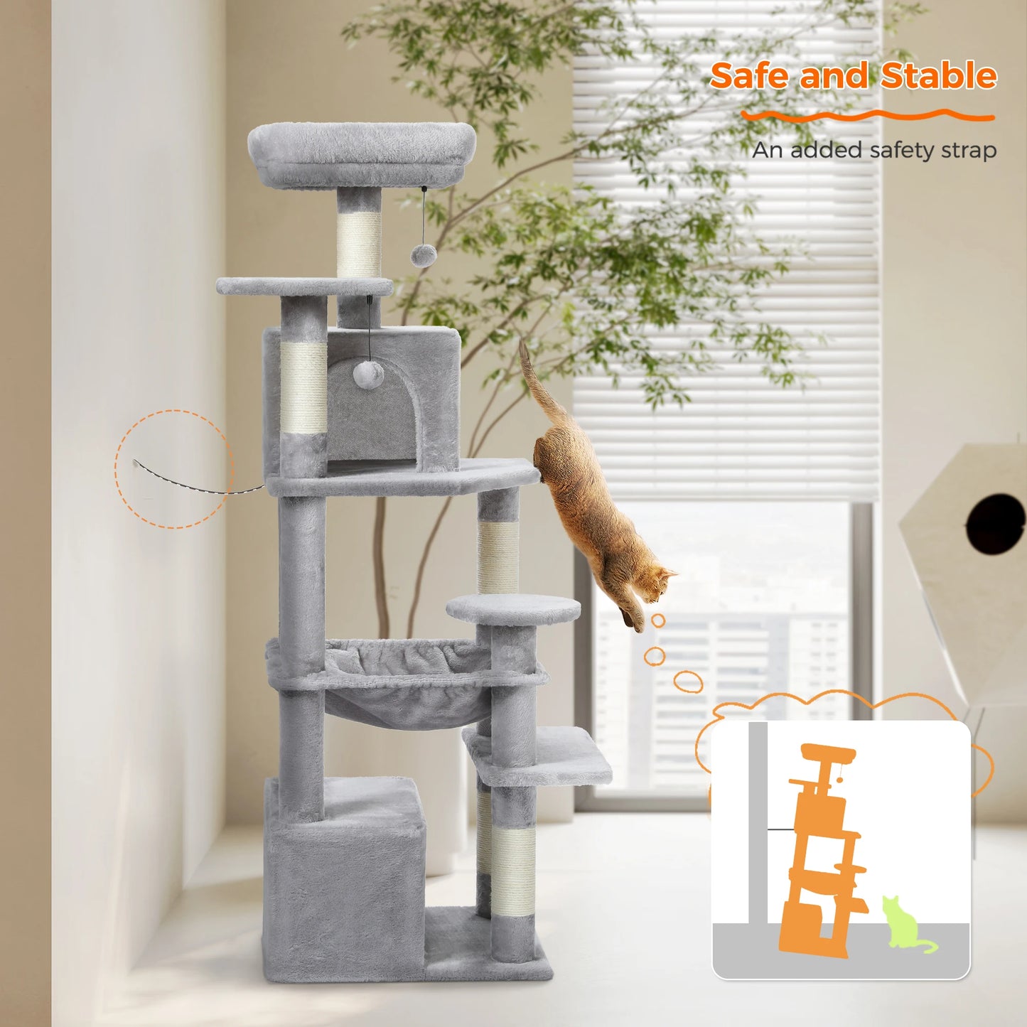 PAWZ Road Cat Tree Tower With Sisal Scratching Posts Hammock