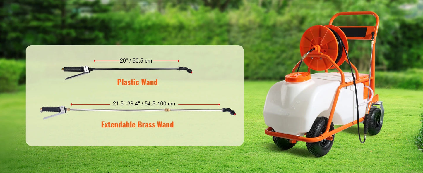 SucceBuy Battery Powered Garden Sprayer With Wheeled Cart Hose Reel