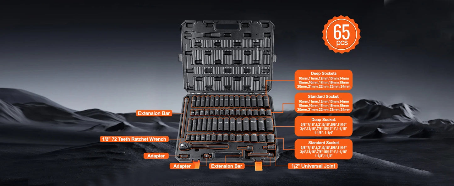 SucceBuy 65 Piece CrV Alloy Steel Impact Socket Set