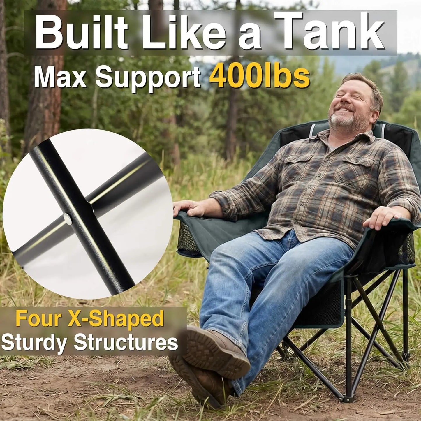 Heavy Duty Camping Chair With Padded Seat Portable Folding