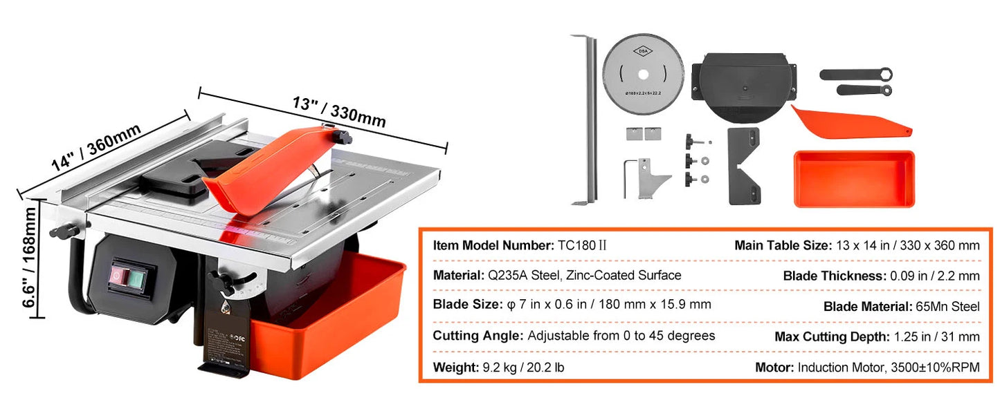 SucceBuy Wet Tile Saw with 65Mn Steel Blade Induction Motor