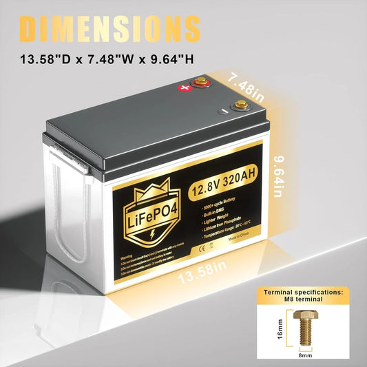 LiFePO4 Battery 12V 320Ah with 200A BMS for Off-Grid