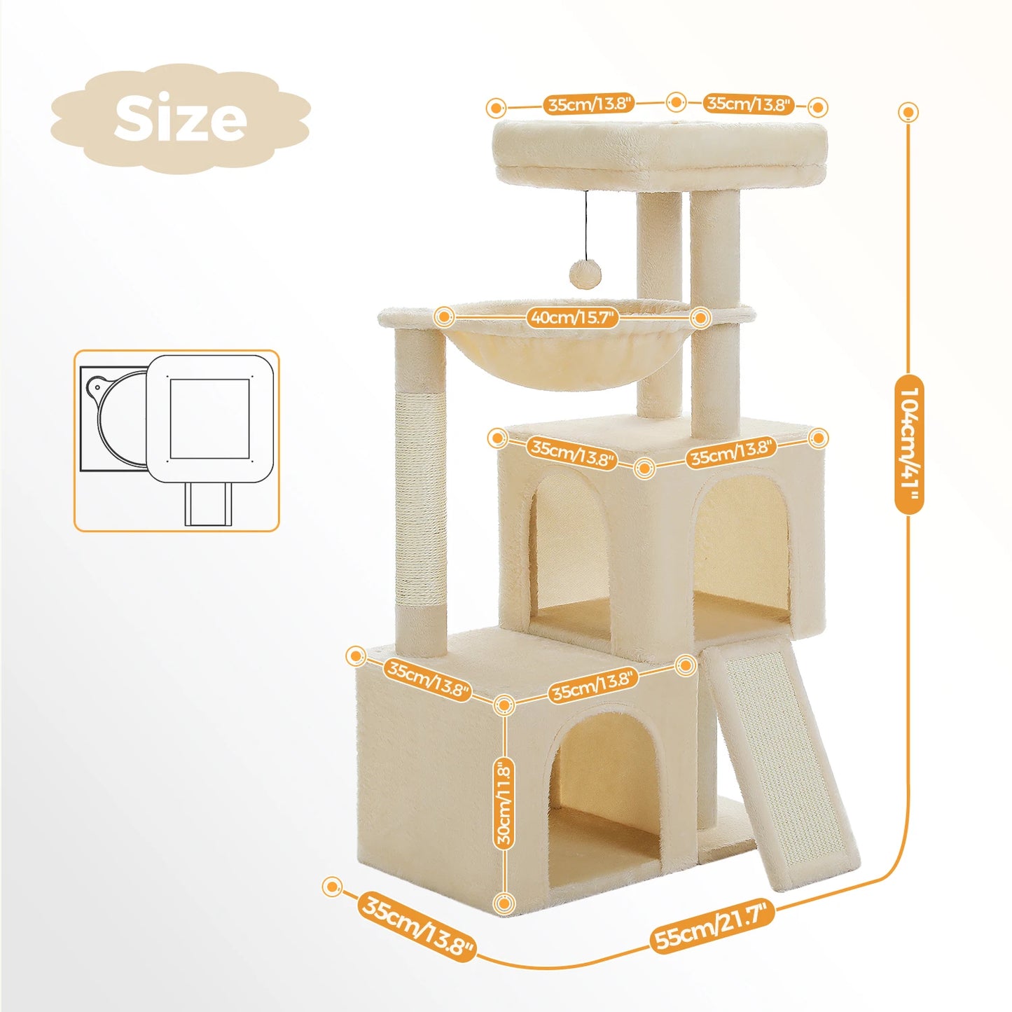 PEQULTI Cat Tree With Natural Sisal Scratching Post And Condo