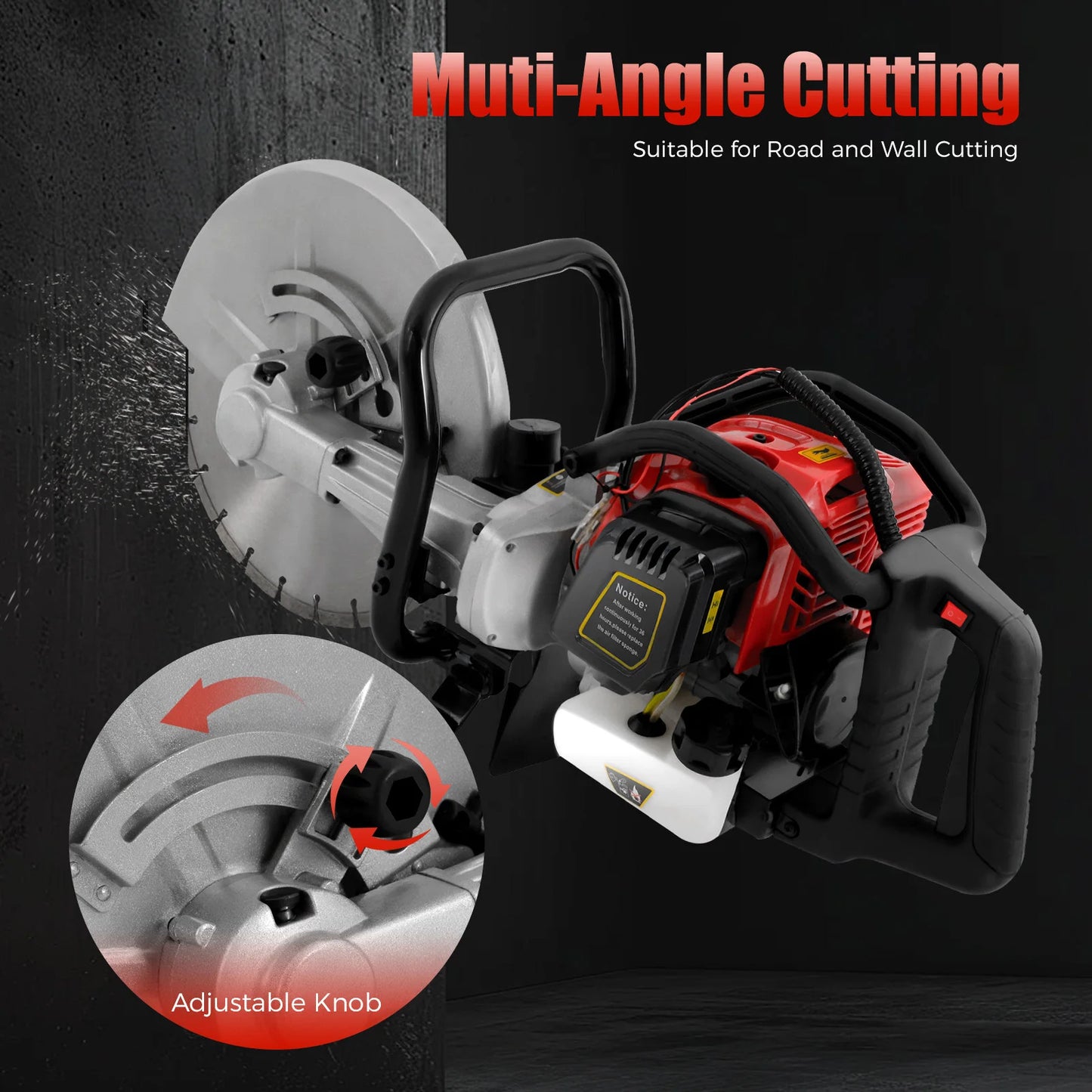 CNCEST Gasoline Concrete Cutting Saw 52cc 2 Stroke for Cement Blocks