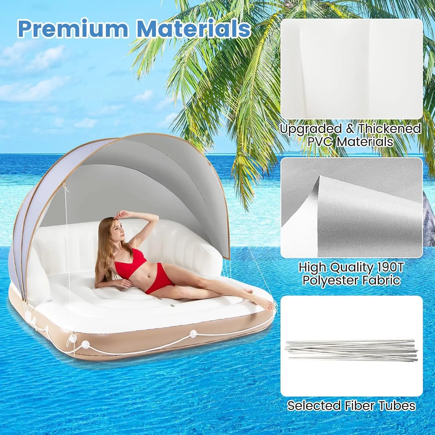 Moccha Inflatable Island With Canopy Party Floats SPF50 Sunshade