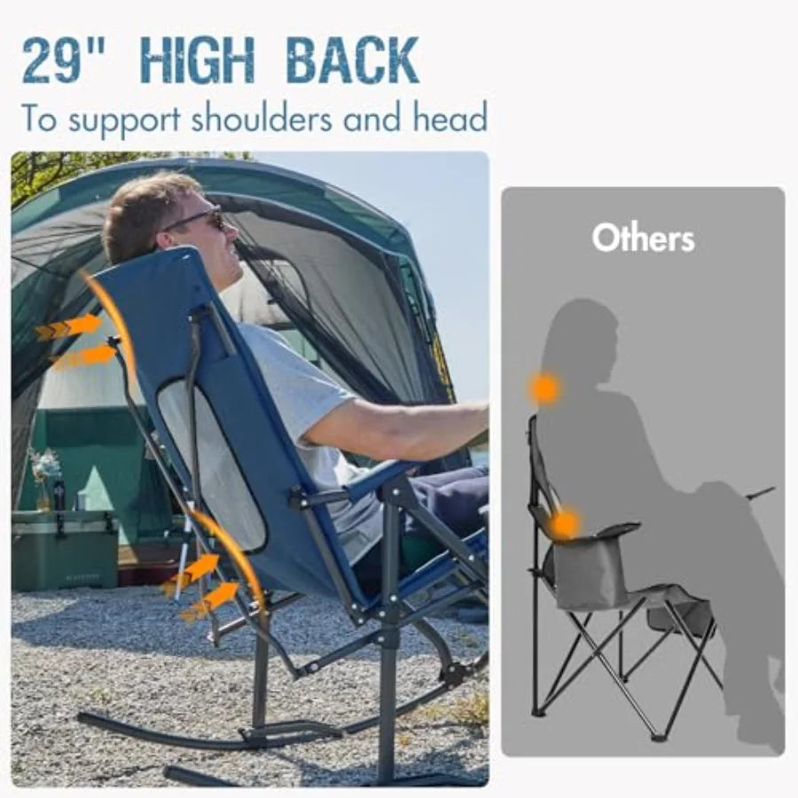 Folding Rocking Camping Chair Portable Outdoor Rocker With High Back