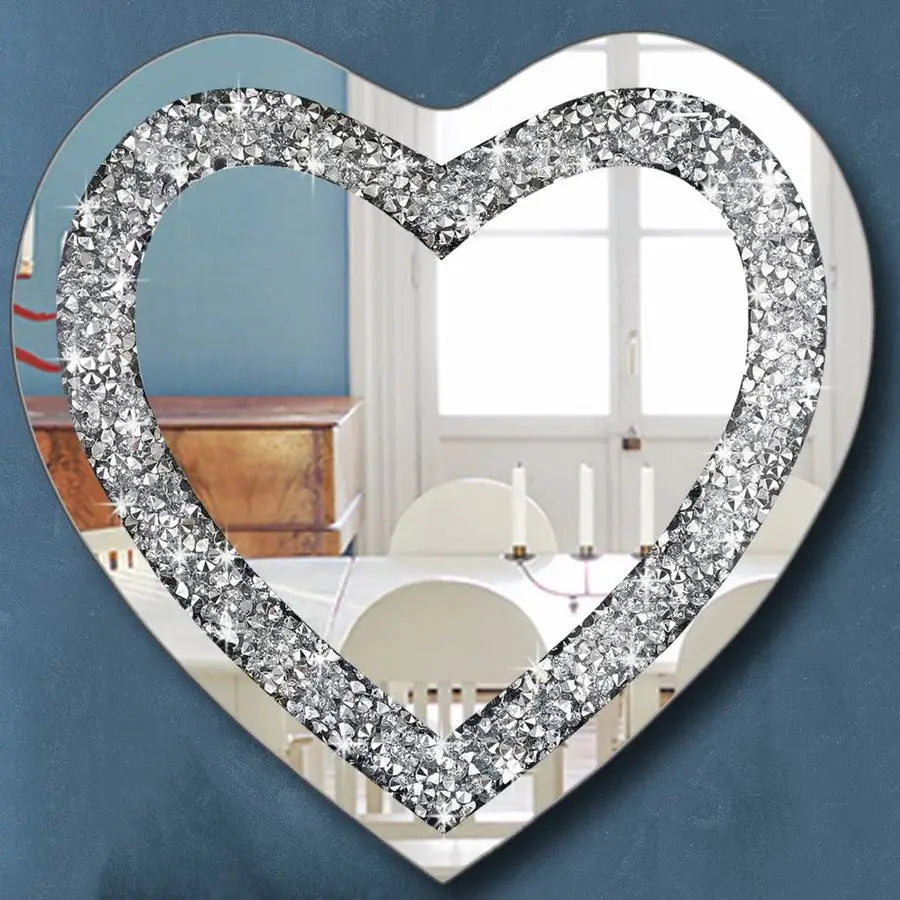 Crystal Crush Diamond Heart Shaped Silver Wall Mirror