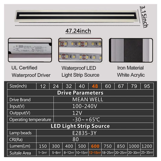 Outdoor Long Strip Modern LED Wall Lighting Fixture Sconce