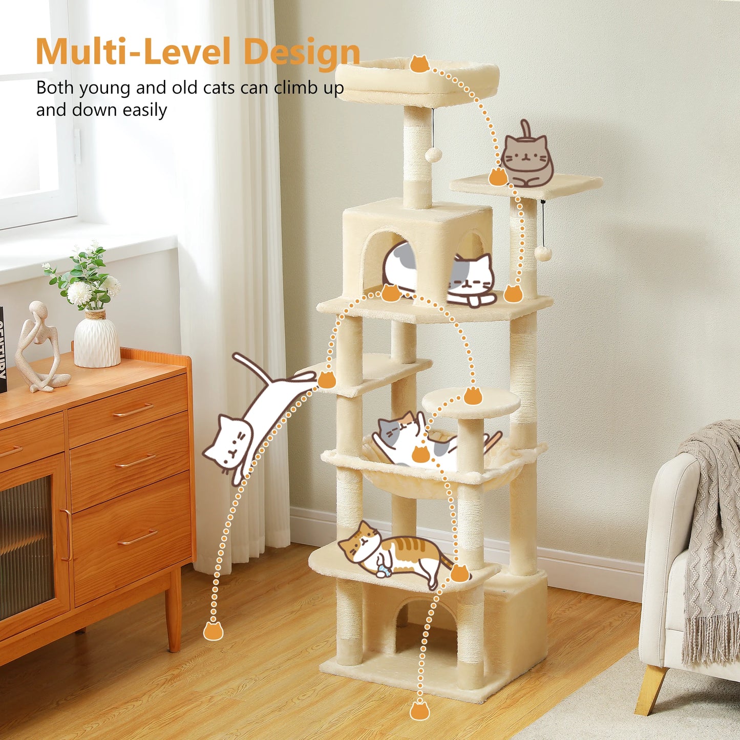 PAWZ Road Cat Tree Tower With Sisal Scratching Posts Hammock