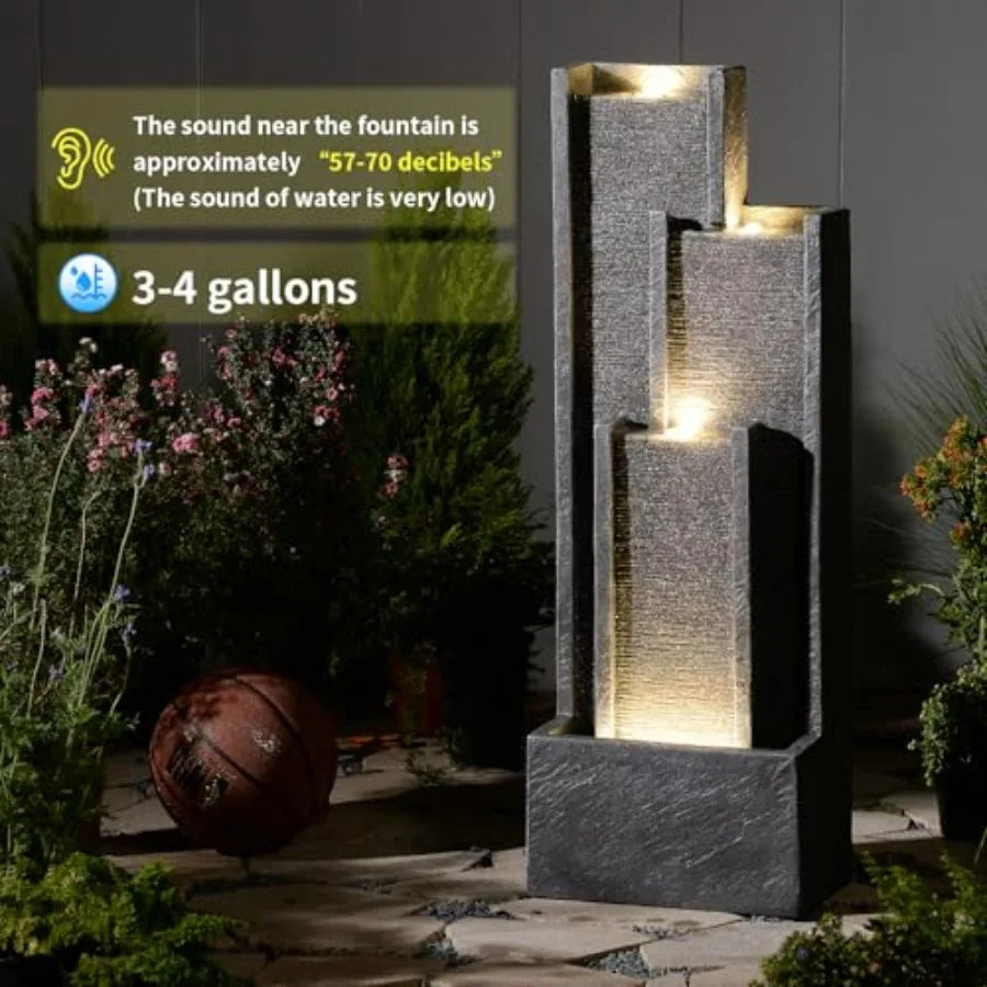 Outdoor Water Fountain With Lights Cascading Pump For Garden Patio