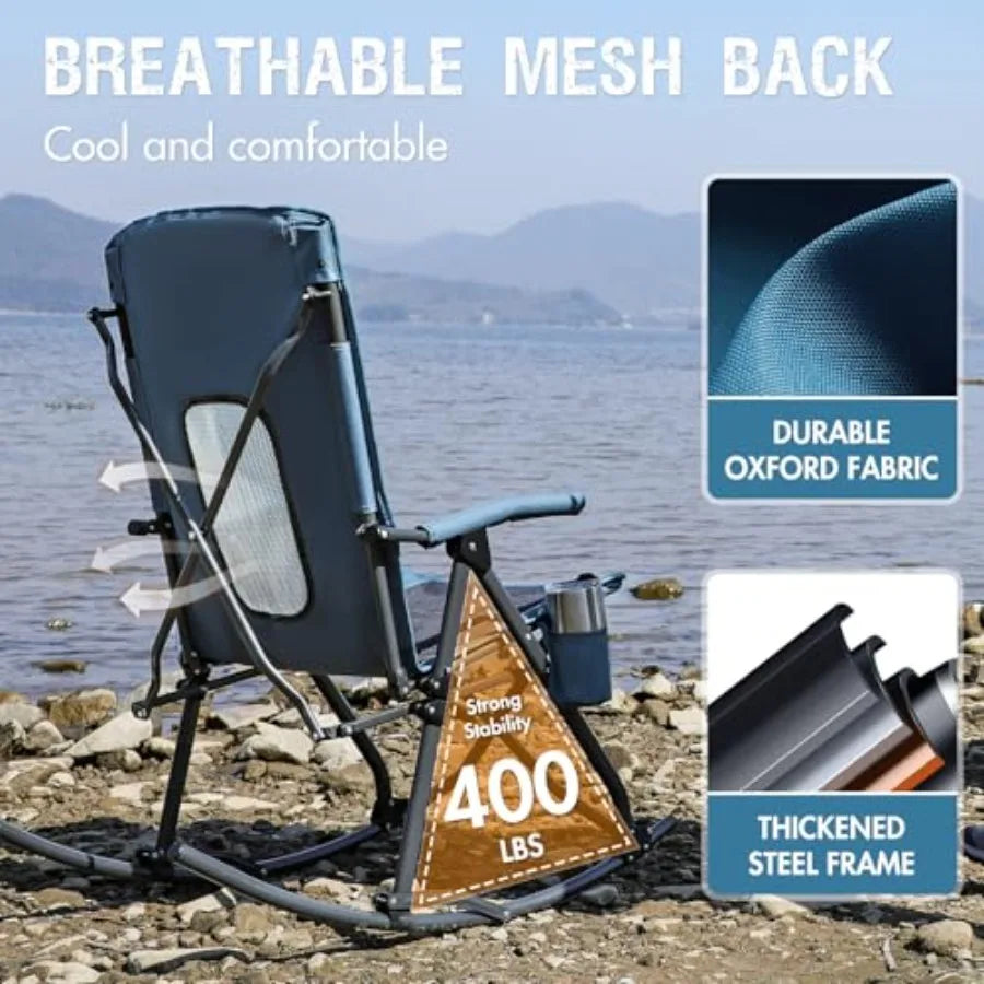 Folding Rocking Camping Chair Portable Outdoor Rocker With High Back