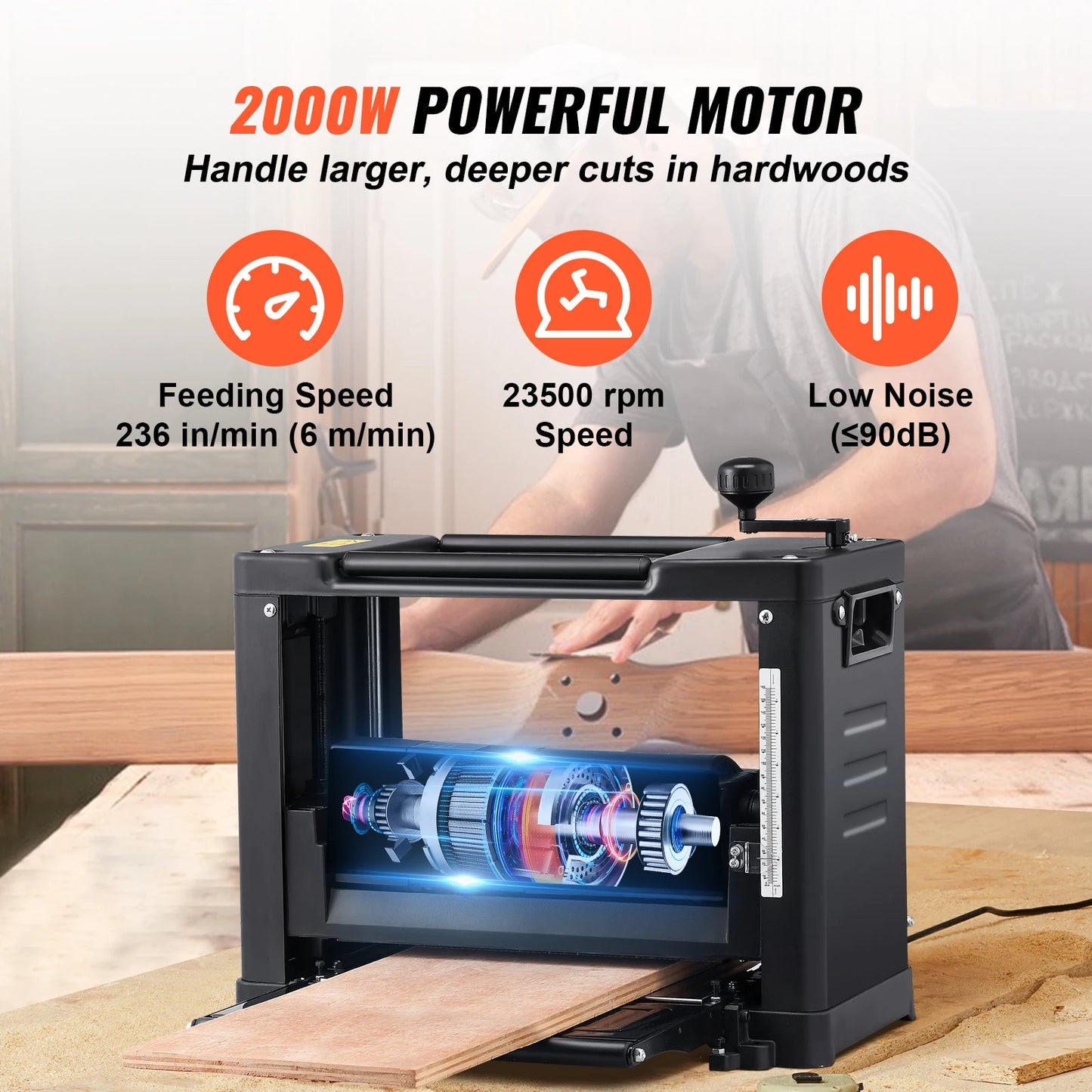 SucceBuy Thickness Planer Benchtop 15 Amp 1800W Low Noise