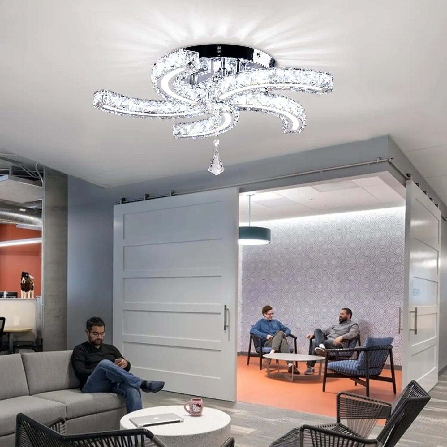 FRIXCHUR Modern Crystal Chandeliers LED Ceiling Light Fixtures Stainless Steel
