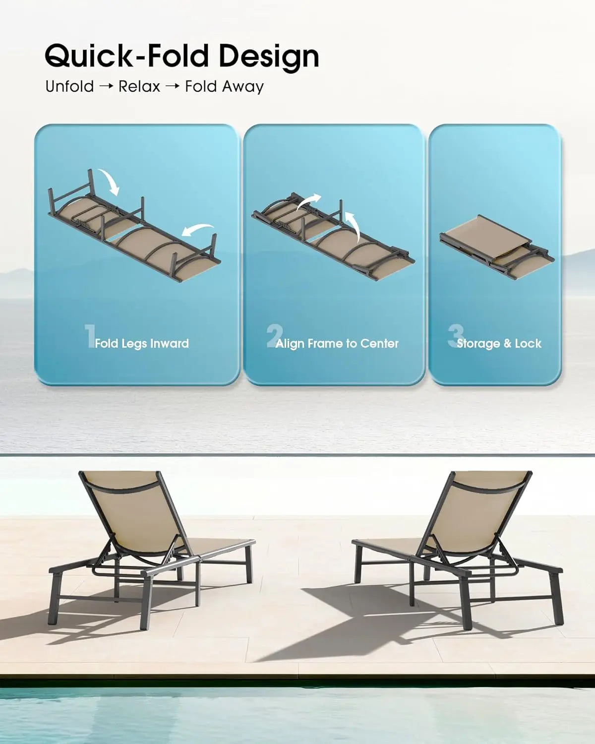 Foldable Outdoor Lounge Chair Set Of 2 Aluminum Chaise