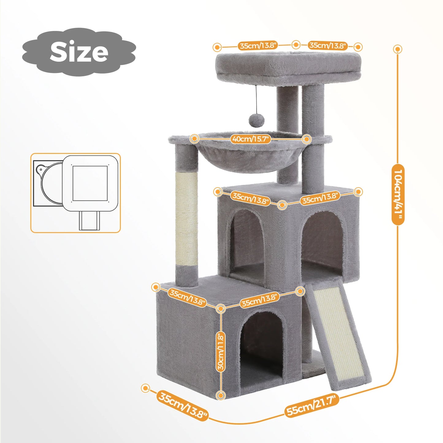 PEQULTI Cat Tree With Natural Sisal Scratching Post And Condo