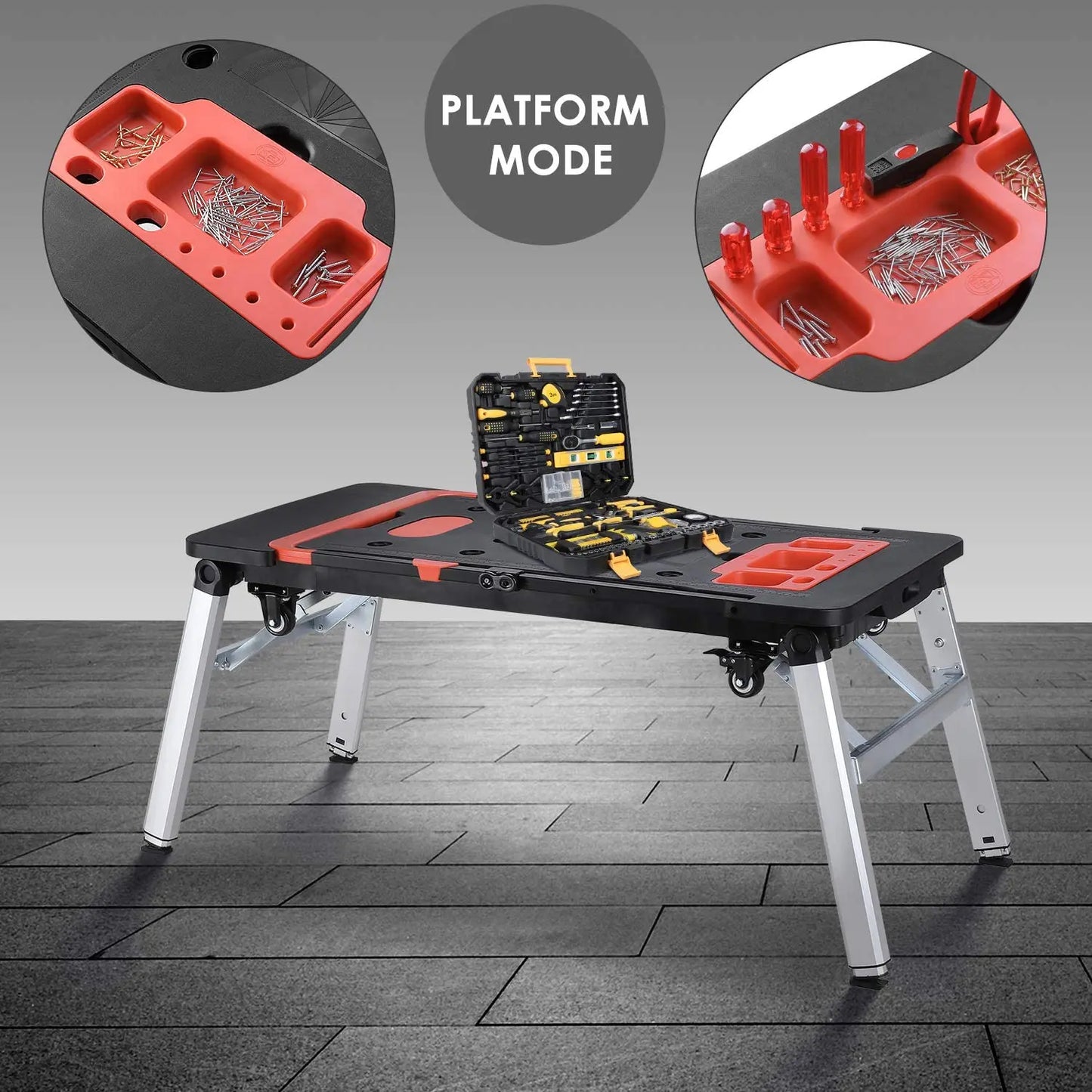 NONEDIY Multifunctional 7-in-1 Portable Folding Work Table Sawhorse 440lbs
