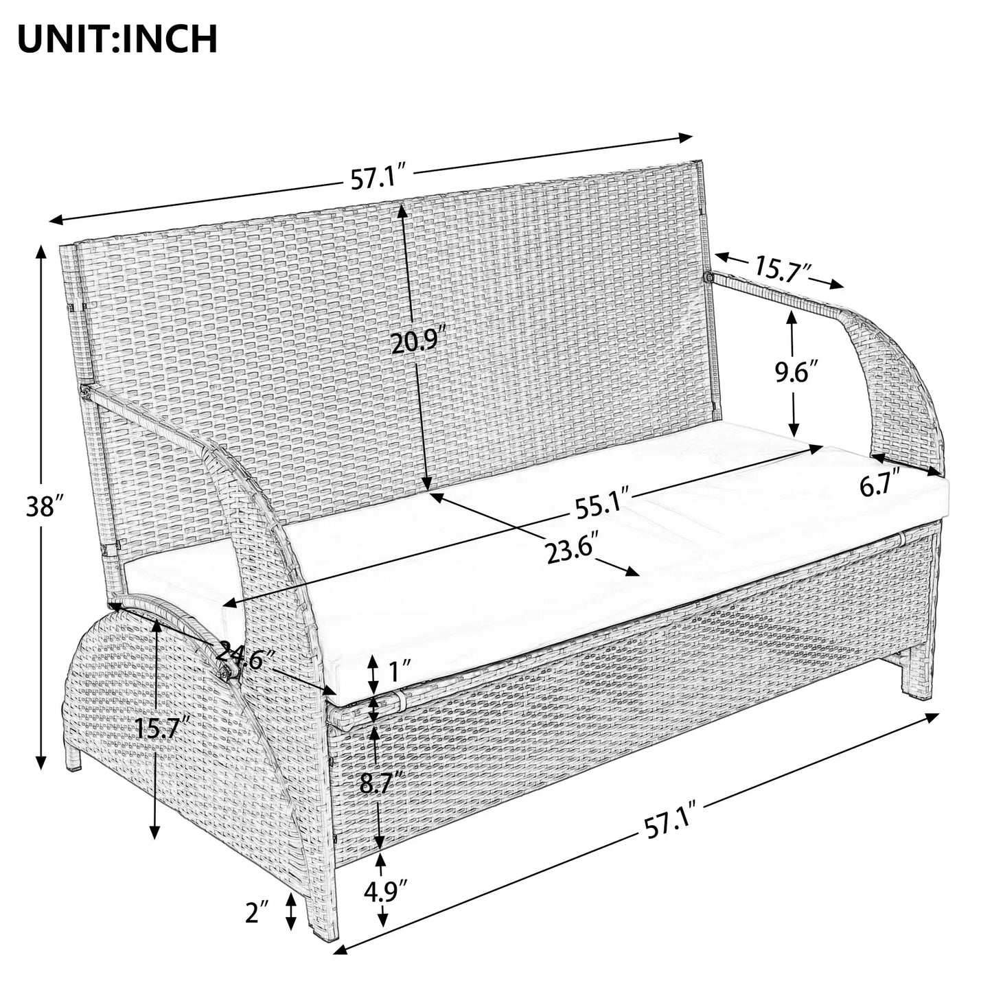 Outdoor Rattan Loveseat Convertible Picnic Bench With Table