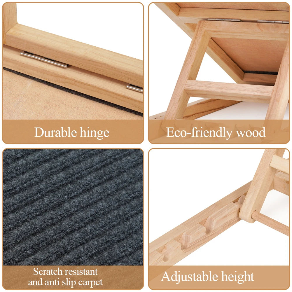 TWISTER.CK Pet Dog Ramp Ladder Natural Pine Wooden Lightweight Folding