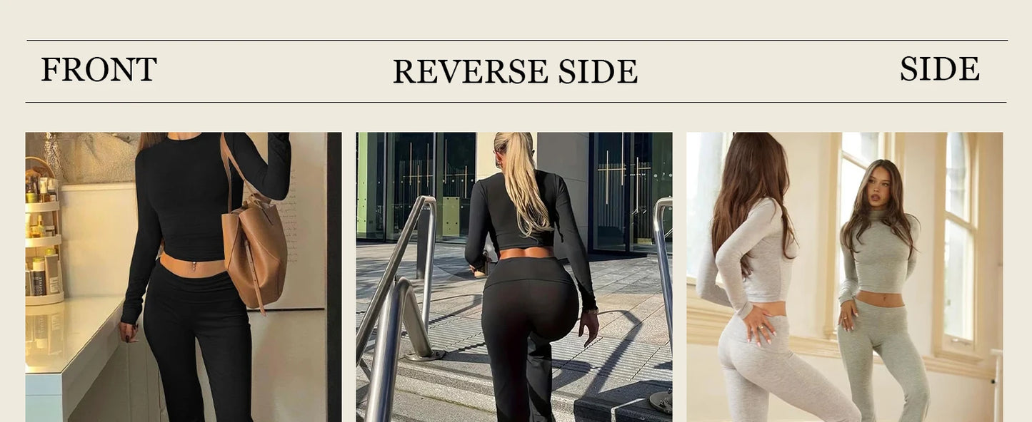 Women's Yoga Two Piece Set Long Sleeve Wide Leg Activewear Coordinated Set