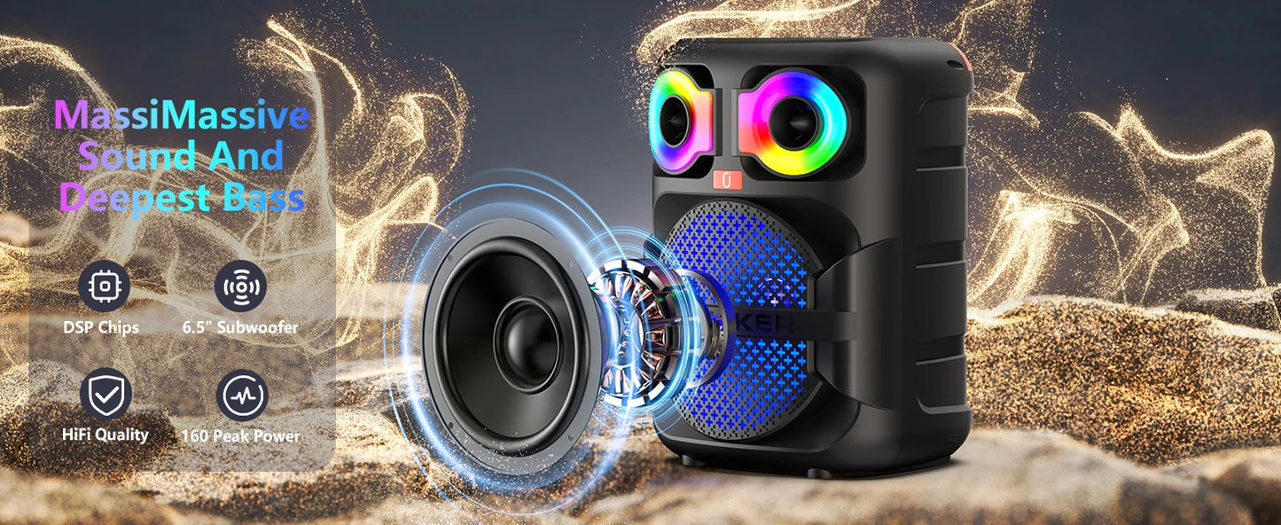FanFun T28T Karaoke Speaker With 2 Microphones LED Light Bluetooth