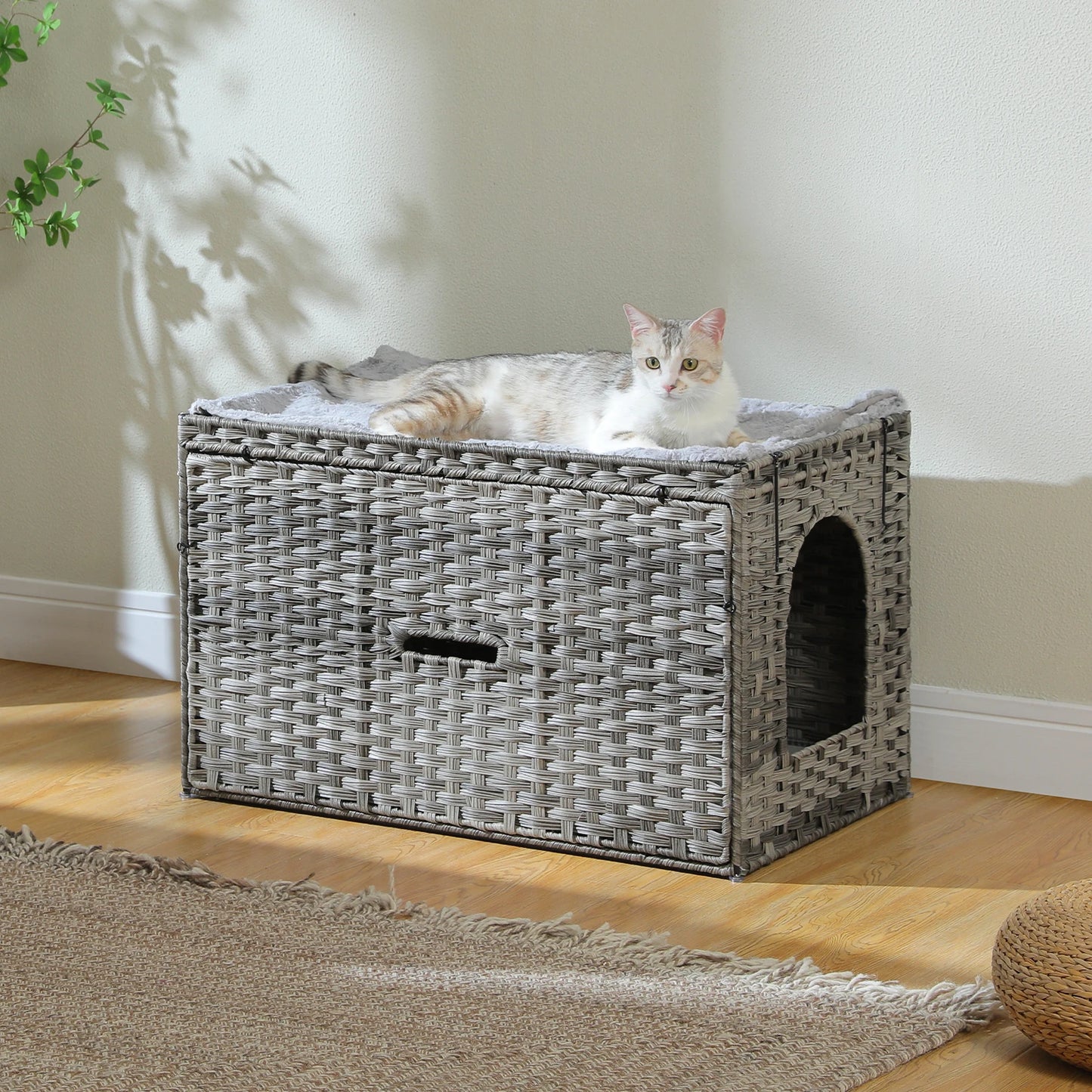 PAWZ Road Rattan Cat Litter Box Enclosure With Door