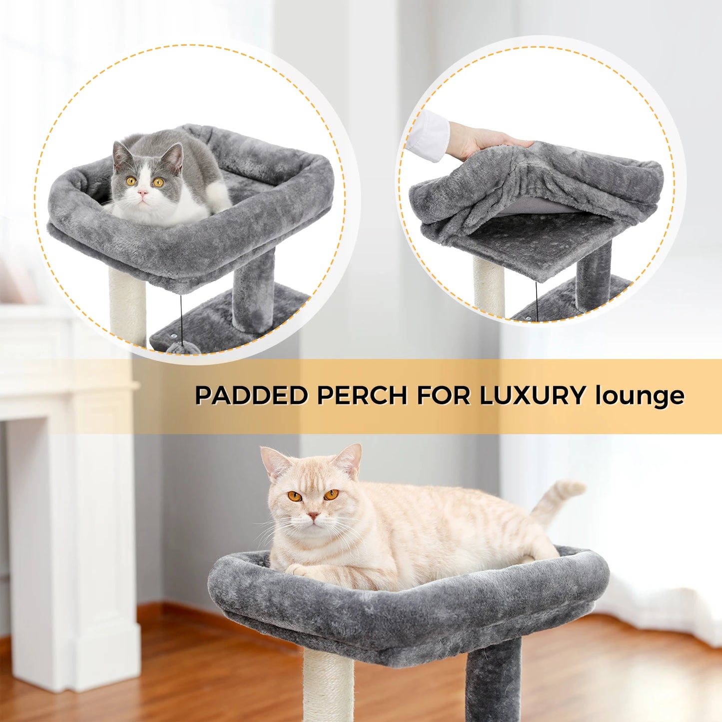PEQULTI Cat Tree With Natural Sisal Scratching Post And Condo