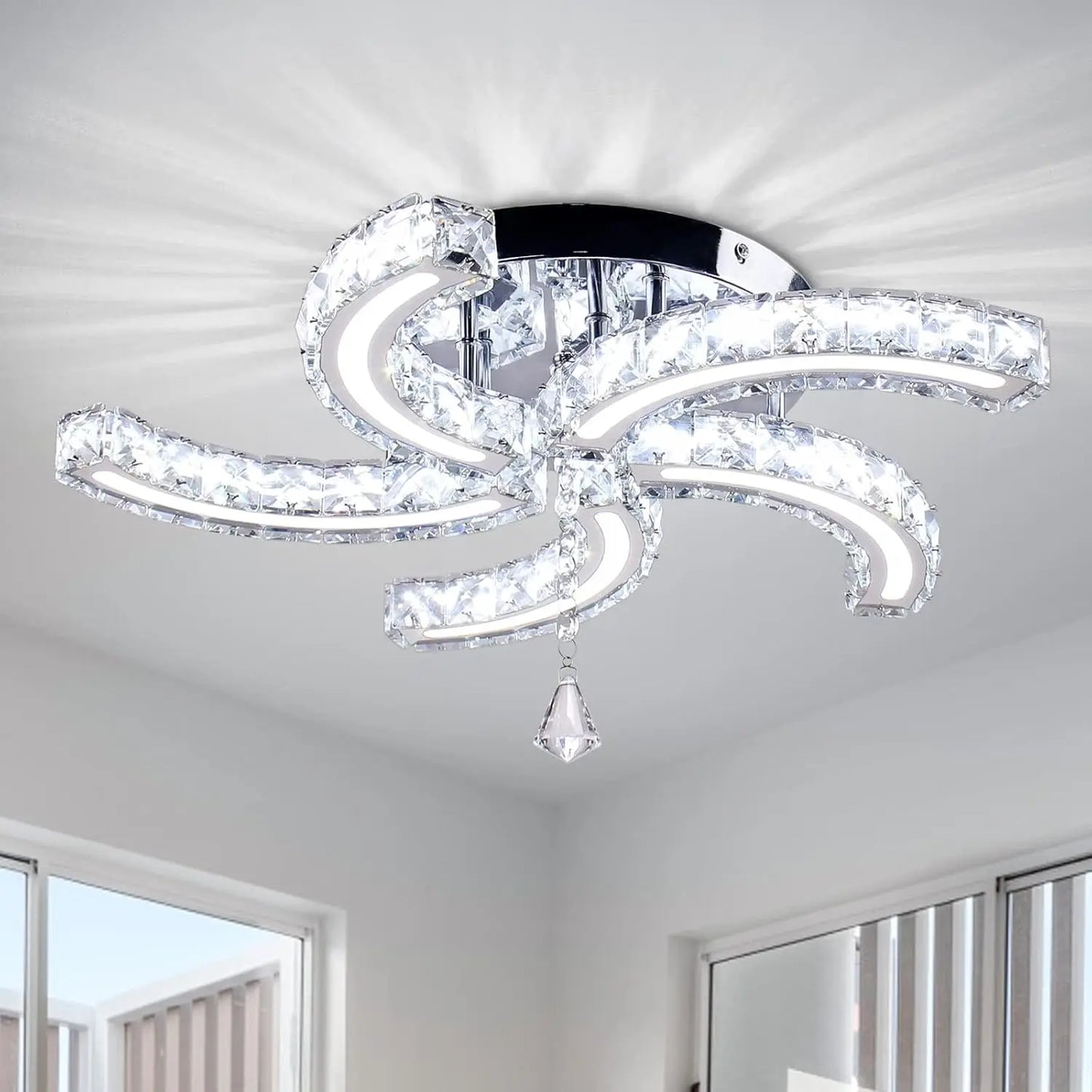 FRIXCHUR Modern Crystal Chandeliers LED Ceiling Light Fixtures Stainless Steel