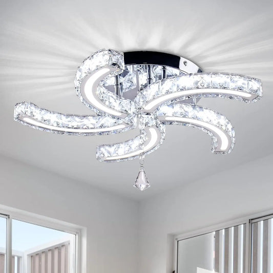 FRIXCHUR Modern Crystal Chandeliers LED Ceiling Light Fixtures Stainless Steel