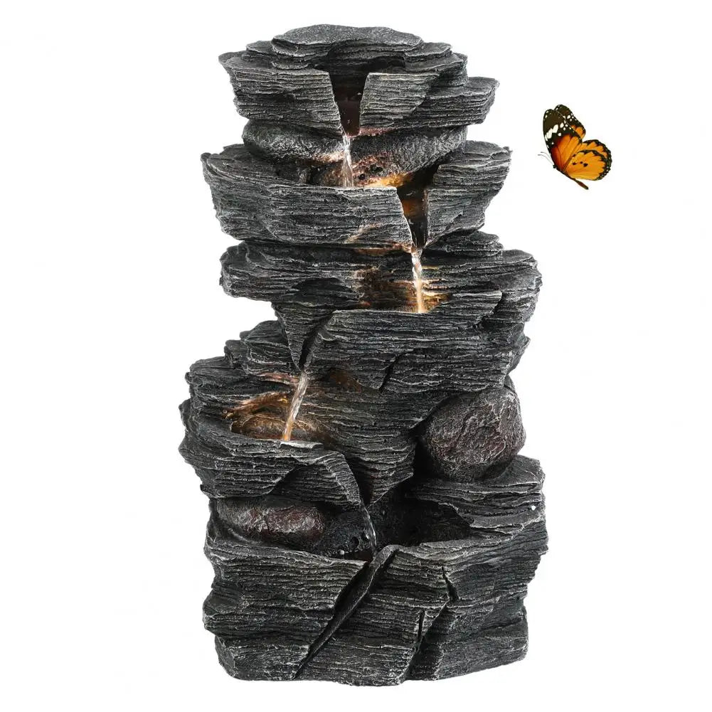 Rock Waterfall Garden Fountain With LED Light For Outdoor Decor