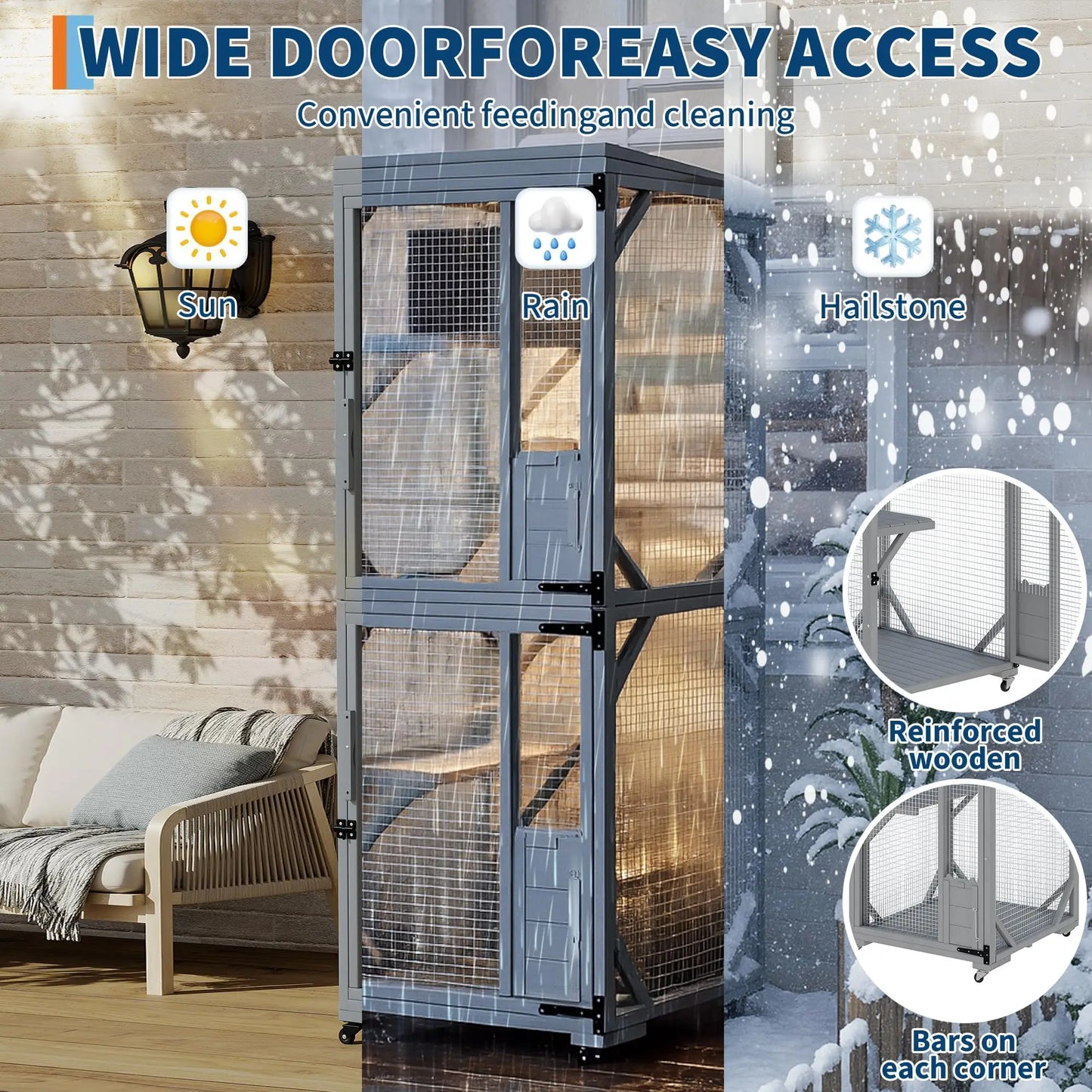 HiMISSCatio Outdoor Cat Enclosure With Lockable Wheels Multi Door