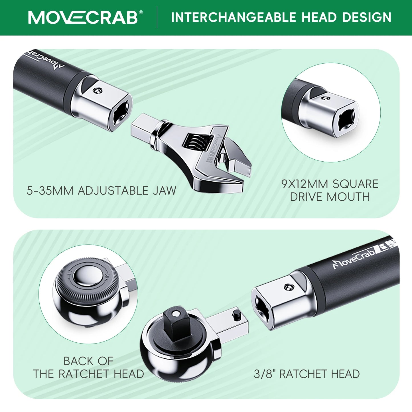 MoveCrab Digital Torque Wrench With Interchangeable Heads 6.8-135 Nm