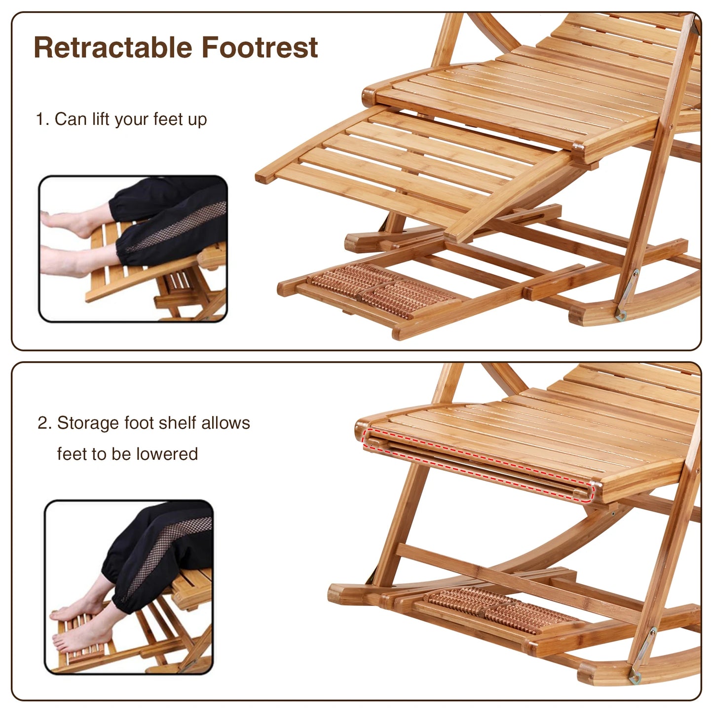 Heavy Duty Folding Bamboo Rocking Chair for Indoor and Outdoor
